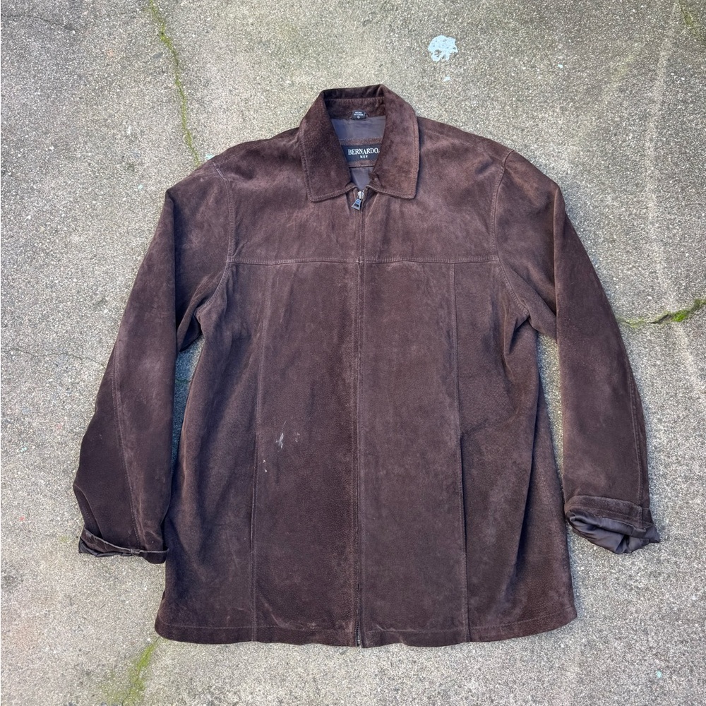 Bernardo Men Brown Suede Leather Zip Jacket Size L Vintage Y2K Workwear Coat